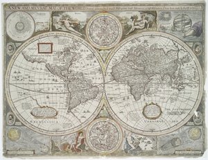 新しい正確な世界地図、1676年（手描きのプリント）